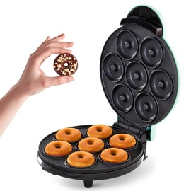 DASH Mini máquina para hacer donas para desayunos, aperitivos, postres y más aptos para niños, con superficie antiadherente, hace 7 donuts - Aqua