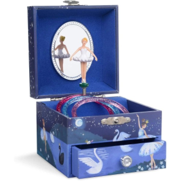 Jewelkeeper Girl's Musical Jewellery Box with Spinning Ballerina with Pull-out Drawer, Glitter Design, Swan Lake Tune