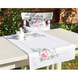 Luca-S FM009 Peonies Cross Stitch Kit Table Runner Cotton, Multicoloured, 75 x 46 cm