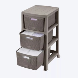 QHogar Cajonero Elegante Fique De 3 Gavetas Color Mocca