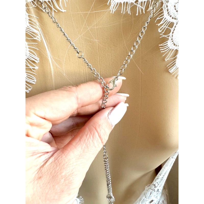 ONDEGO® Silber Rückenkette Rückenanhänger Rückenschmuck Brautschmuck Hochzeit Braut Schmuck Körperkette