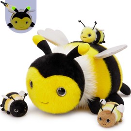 MorisMos Bee Plush Toy 15 Inch, Luminous Bee Stuffed Animals with Baby Inside, 4PCS Stuffed Bumblebee Toys for Kids Girls Boys, Glow in The Dark