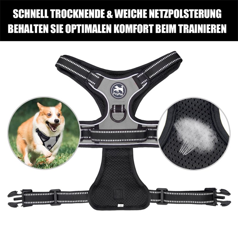 PoyPet No Pull Dog Harness, Reflective Vest Harness with 2