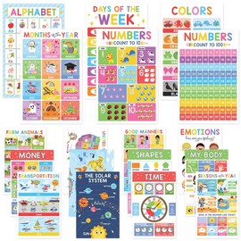18 Laminated Educational Posters | Fun Learning Charts for Preschool, Kindergarten & Homeschool | Interactive Classroom Deco:_Colorful