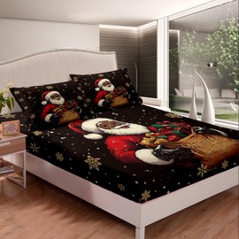 Juego de ropa de cama de Navidad de Papá Noel negro para niñas, niños afroamericanos, fiestas en casa, clásico de Papá Noel, sábana bajera africana para Navidad, invierno, copos de nieve