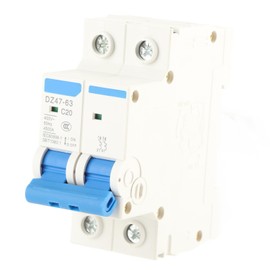 Circuit Breaker, Miniature Breaker Low Voltage AC 63A 400V, 2 Poles Disconnect Switch Rail Mount for Used to Protect Equipment (20A)