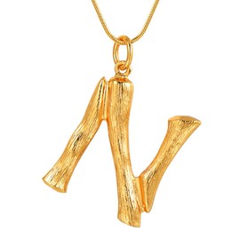 FOCALOOK Statement Bamboo Necklace, 14K Gold Plated Initial Name Pendant Necklace for Women - Big Bamboo Letter Charm Necklace(With Gift Box)