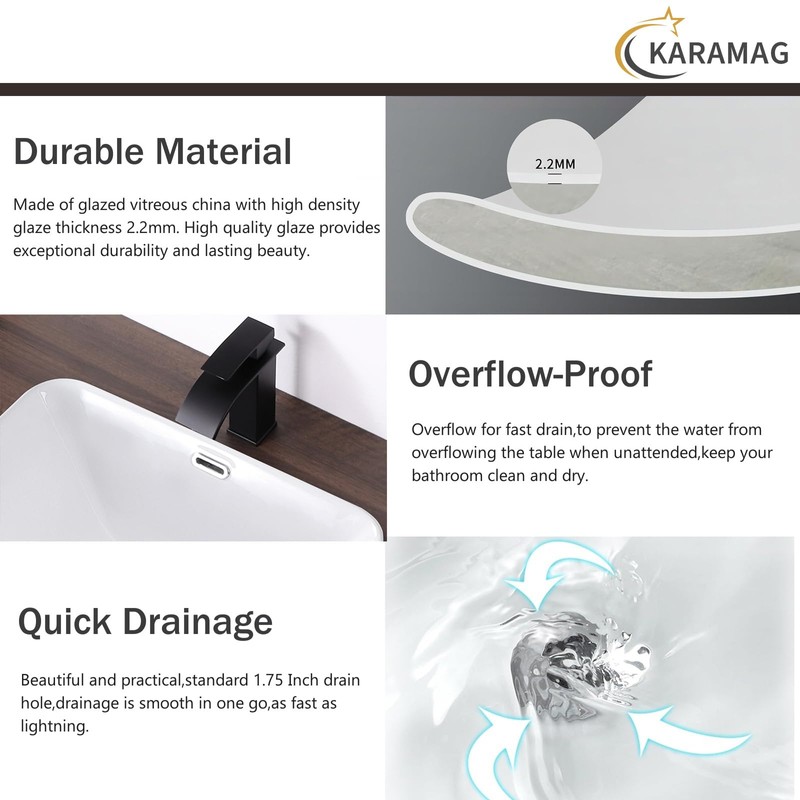 KARAMAG Small Bathroom Vessel Sink 16.7'' x 12.6'' Semi Recessed