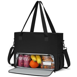 Lunch Tote Bag for Women with 15.6" Laptop Compartment, Work Tote Bag with Insulated Lunch Compartment, Large Casual Handbag Lunch Bags for Nurse, Teacher, Office, Travel, Beach, Black