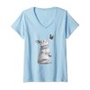 Womens Bunny Loves Butterfly Cute Easter Drawing V-Neck T-Shirt