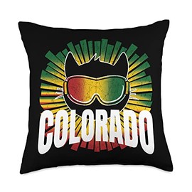 Reggae Cat Rad Colorado Reggae Cat w/ Jamaica Ski Goggles Throw Pillow