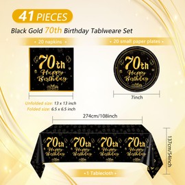 70th Birthday Decorations for Men Women 70th Theme Birthday Party Tableware Vintage 1955 Party Supplies 70 Year Old Birthday Party Decorations Plates Napkins Tablecloth Black Gold Dinnerware Favors