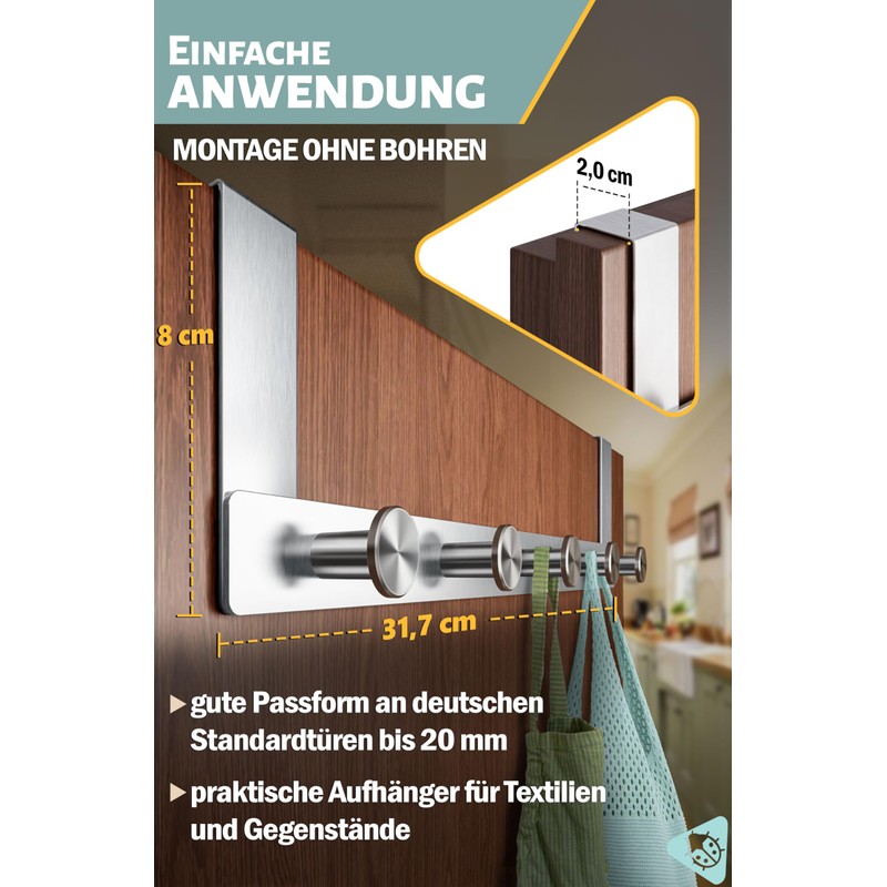 Menz Door Coat Rack for Hanging, Stainless Steel Door Coat