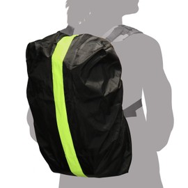 com-four® 2 x Backpack Protectors, Waterproof Rain Cover for School Bags and Backpack, Rain Cover with Yellow Reflective Strips, Pack of 02, Black V2