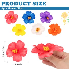 CURASA 6PCS Hawaiian Flower Hair Clips For Women Girls Artificial Plumeria Hibiscus Floral Accessories Hawaii Tropical Party Hair Decorations Boho Colorful Headpiece For Beach Party Wedding Vacation