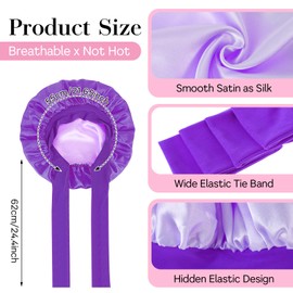 Abeillo Satin Sleep Bonnets for Women, Reversible Silk Bonnet for Sleeping Double Layer Satin Night Sleep Cap Hair Bonnet with Tie Band for Curly Hair Braid (Purple/Light Purple)