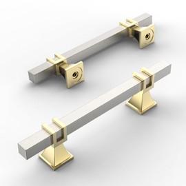 Amerdeco 10 Pack Brushed Satin Nickel and Gold Cabinet Pulls 3.75 Inch(96mm) Hole Center Drawer Pulls Cabinet Hardware Kitchen Cabinet Handles for Bathroom Dresser Pulls ZH0067