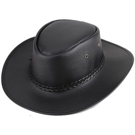 INOGIH Faux Leather Western Cowboy Hats for Men and Women Fedora Gambler Hat Cowboy Style Outback Hat with Buckle Band Black
