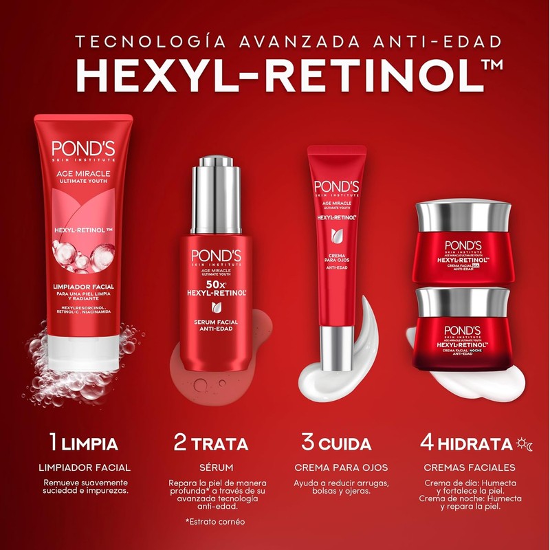 POND'S Age Miracle rutina completa de 5 pasos con HEXYL-RETINOL