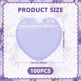 UgyDuky 100Pcs Heart-Shaped Jewelry Bags, 10x10cm Clear Resealable Baggies, Cute Mini Packaging Pouches for Small Business Valentine's Day Earrings Necklaces Jewelry Wedding Party Favor (Purple)