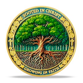 RYUKENLM Growing in Faith Christian Challenge Coin Colossians 2:6-7 Bible Verse Token Christian Coins with Cross Inspirational Christian Gift for Men Women