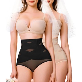 Nebility 2 Pack Shapewear Tummy Control Underwear for Women High Waisted Body Shaper Girdle Panty Black/Beige
