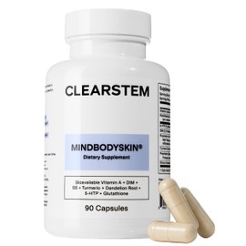 CLEARSTEM - MINDBODYSKIN Hormonal Acne Supplement (5-HTP) - Natural DIM Supplement - Skin Care Vitamins - Hormone Balance, Antioxidants - Gluten Free, Cruelty Free - 30 Servings, 90 Capsules