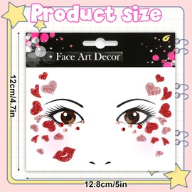 Valentine's Day Face Stickers – Red Heart Glitter Gems for Makeup, Self-Adhesive Face Jewels for Parties, Festivals, and Cosplay (TAPE E)
