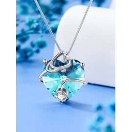 OCJ Nurse Christmas Gifts Stethoscope Heart Necklace 925 Sterling Silver December Birthstone Blue Topaz Jewelry for Women Birthday Graduation Gifts for Nurse Doctor Medical Student