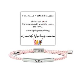 Blue Drop Be Kind of a B Tube Bracelet Adjustable Hand Braided Wrap Stainless Steel Inspirational Gifts Jewelry Gifts - Pink & Silver