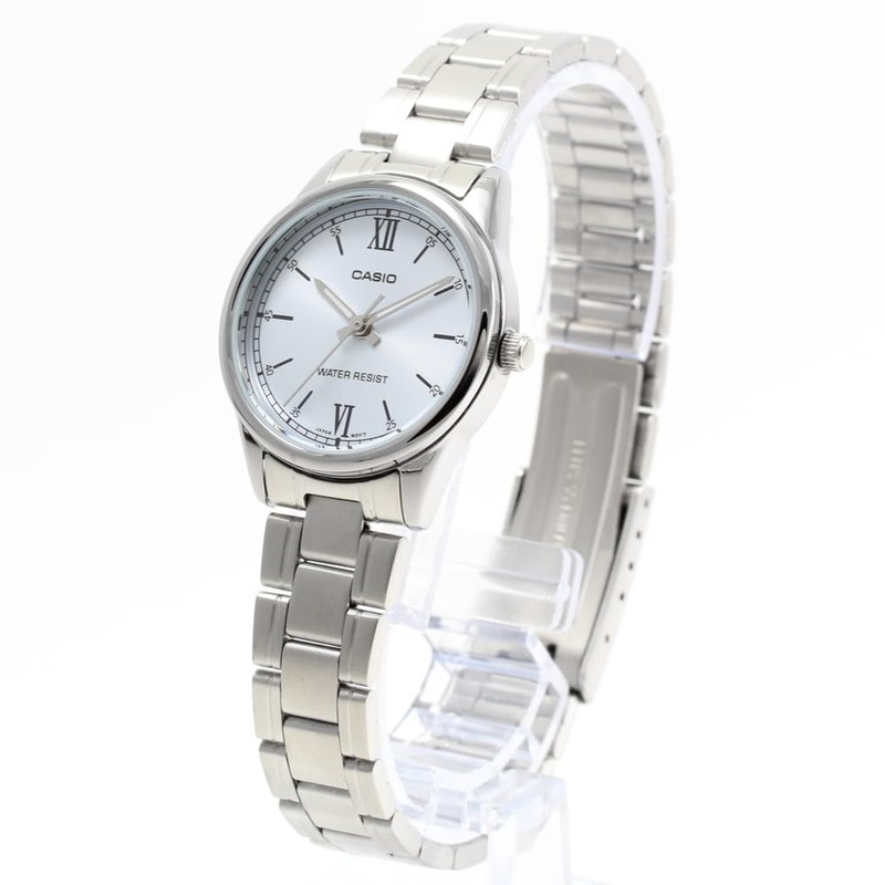 CASIO LTP-V005D-2B3 Women's Wristwatch, Quartz, Analog, Stainless Steel, Metal, Silver,