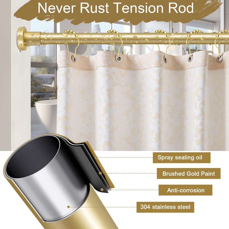 YNL Gold Shower Curtain Rod 32-80 Inch(2.7-6.6ft), Non Slip, Never