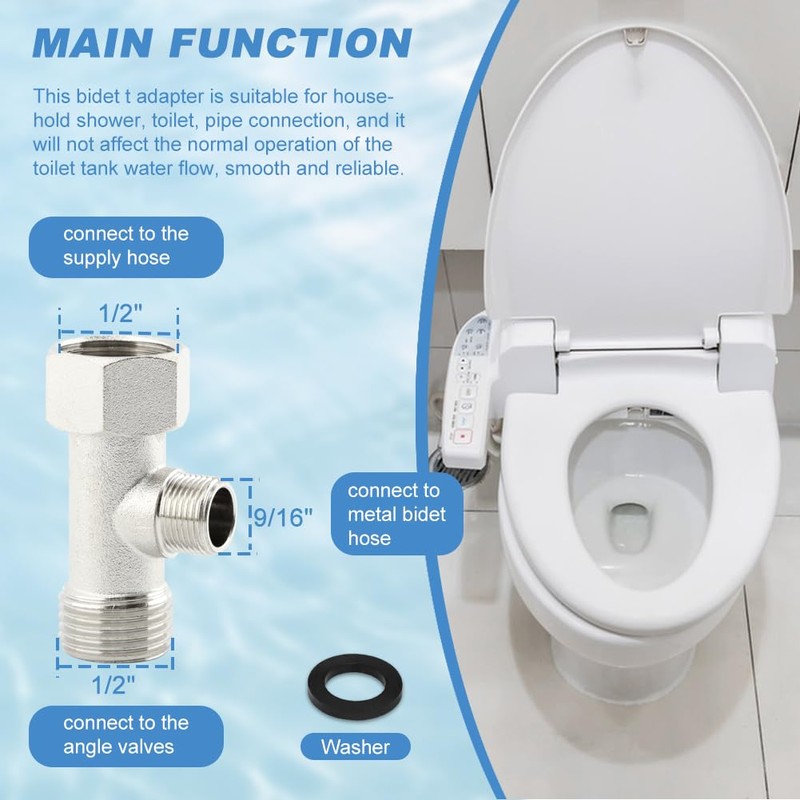 Bidet T Adapter, 3 Way Adapter or Tee Connector (Thread