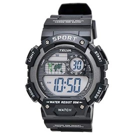 Klepher TE-D282-BK Men's Digital Sports Watch, Waterproof, Multifunctional, Urethane Strap, Black, Black