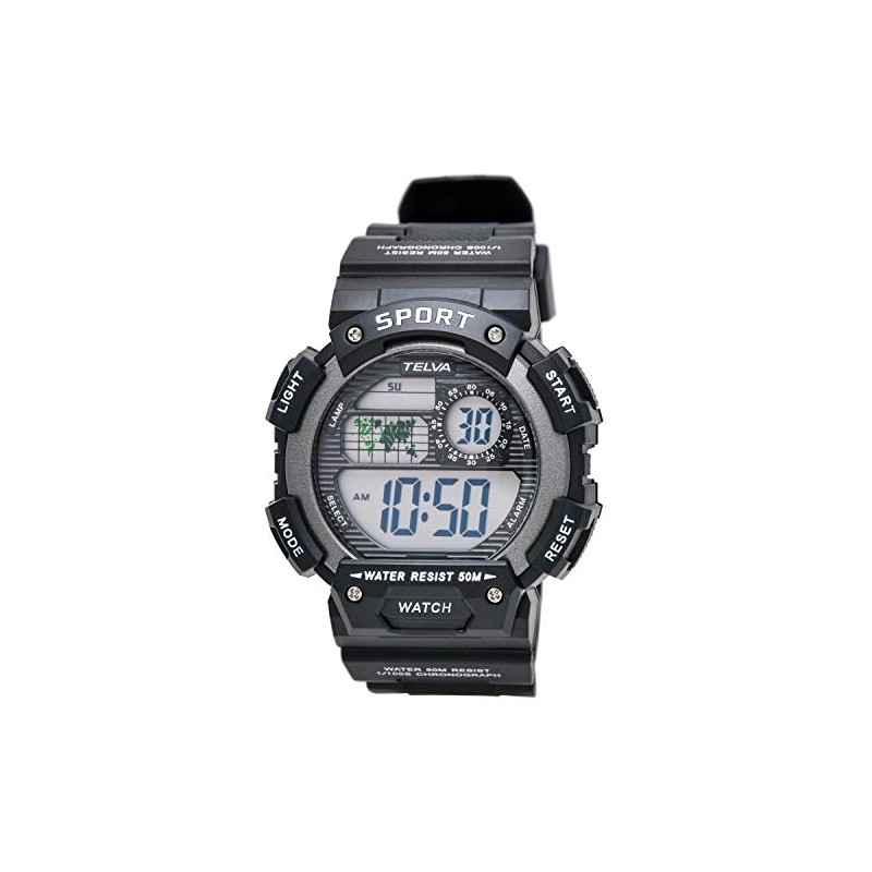 Klepher TE-D282-BK Men's Digital Sports Watch, Waterproof, Multifunctional, Urethane Strap,