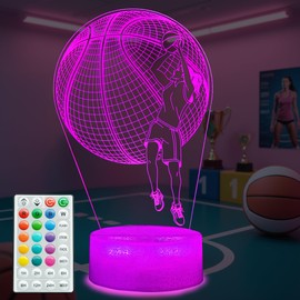 POSSHE Basketball Gifts for Girls, Basketball Night Light with Remote Control, 16 Colors Changing, RGB Flashing Mode and Dimmable, Gifts for Girls Christmas Decor