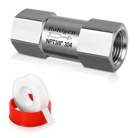 Boltigen 3/8inch NPT Spring Check Valve, Stainless Steel 304 One Way No Return Check Valve, Air Compressor Check Valve Backflow Prevent, Inline Poppet Check Valve for Horizontal, Vertical Installation