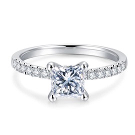 French Pavé 1.5ct Princess Cut D Color VVS Moissanite Ring Silver Solitaire Moissanite Engagement Ring (10)