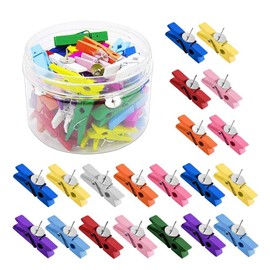 KnR Harmony Pins with Wooden Pegs, Pack of 50 Pins, Thumbtacks, Wooden Clips with Push Pins, Colourful for Cork Boards, Artwork, Notes, Photos, Crafts