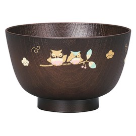 Yamanaka Lacquer M16341-4 Range Kyoto Type Heathered Soup Bowl Owl