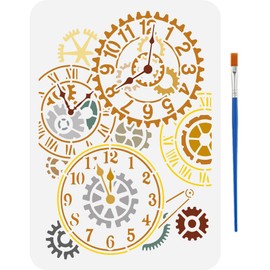 FINGERINSPIRE Gear Clock Stencils with a Paint Brush 11.7x8.3Inch Steampunk Gear Pattern Stencils Creative Clock Stencils Retro Gear Decoration Stencils Vintage Themes Steampunk Clock Template