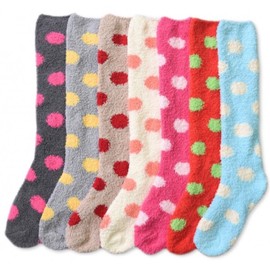 MOPAS Ladies Colorful Fleece Knee High Socks Assorted 6 Pack (9-11 (One Size), Polka)