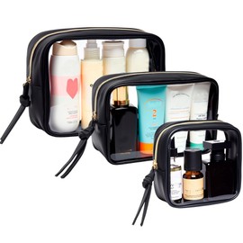 3Pcs Travel Clear Makeup Bag Set for Women, Transparent Toiletry Bag with Zipper Portable Makeup Pouch Organizer Waterproof Small Cosmetic Bag Compact Car Bag Organizer Car Accessories (Black Set)