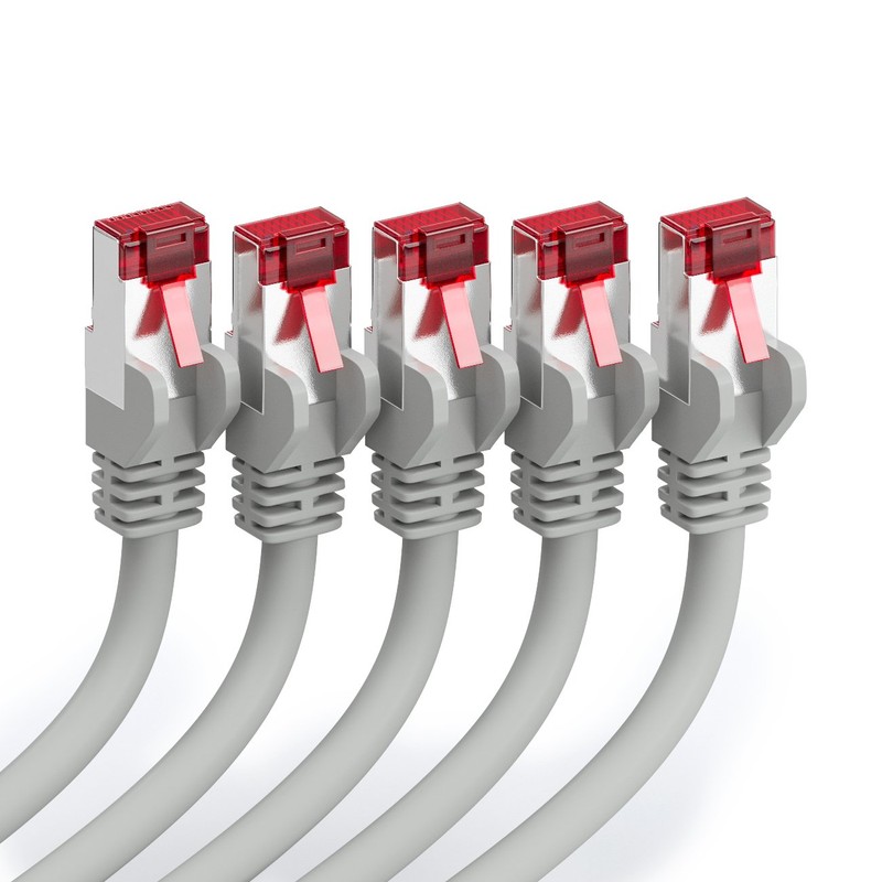 deleyCON 5x 1m CAT6 Patchkabel S/FTP PIMF Schirmung CAT-6 RJ45