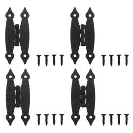 DGZZI 4PCS Black Antique Iron H-Shaped Cabinet Hinges for Cupboard, Kitchen, Wardrobe, Wooden Jewelry Box, Shed Furniture - Flat Decorative H-Hinge