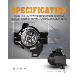 Fog Lights for 2010-2012 Altima 4 Door Sedan with Bulbs H11 12V 55W AUTOFREE Driving Lamps Replacement Included Wiring Kit & Switch-1 Pair(Clear Lens)