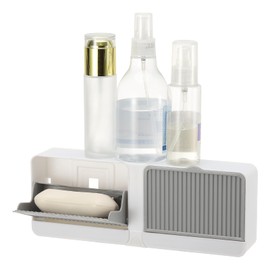 uxcell Soap Holder with Hook, 10 x 3.94 Inches Double Grid Wall Mounted No Drill Soap Dish for Shower, Bathroom & Kitchen - Self Draining Design Keeps Soap Dry (Gray)