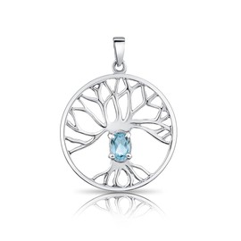 DTPsilver® 925 Sterling Silver Pendant - Celtic Tree of Life Pendant with Natural Gemstones - Without Curb Chain - Blue Topaz