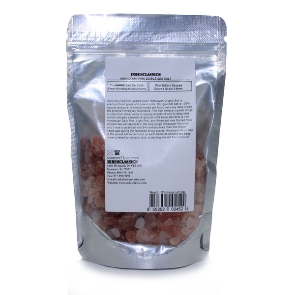 Indusclassic Kosher Pure Natural Unprocessed Himalayan Edible Pink Cooking Coarse Grain Salt (9 Oz) 250 Grams 3~6mm