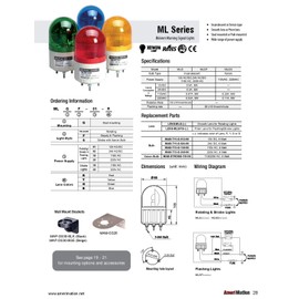 MLPF-02-Y, Beacon Steady & Flashing Light, 66mm Yellow Lens, Aluminum Surface Mount w/240mm Pole, Incandescent Bulb, 24V AC/DC 8W